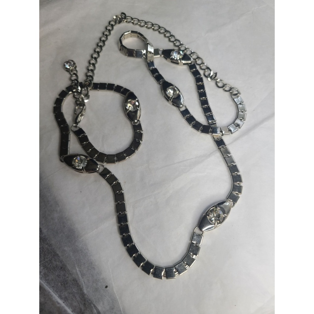 Vintage Silver-Plated Necklace With Crystal Accents 30 Inch Adjustable Length El